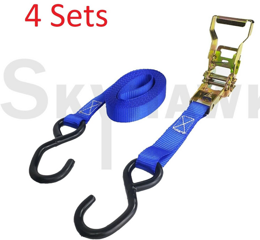 4 Pc 1" x 15' Ratchet Tie Down Auto Motorcycle Haul Pickup Strap 2000 Lbs Load