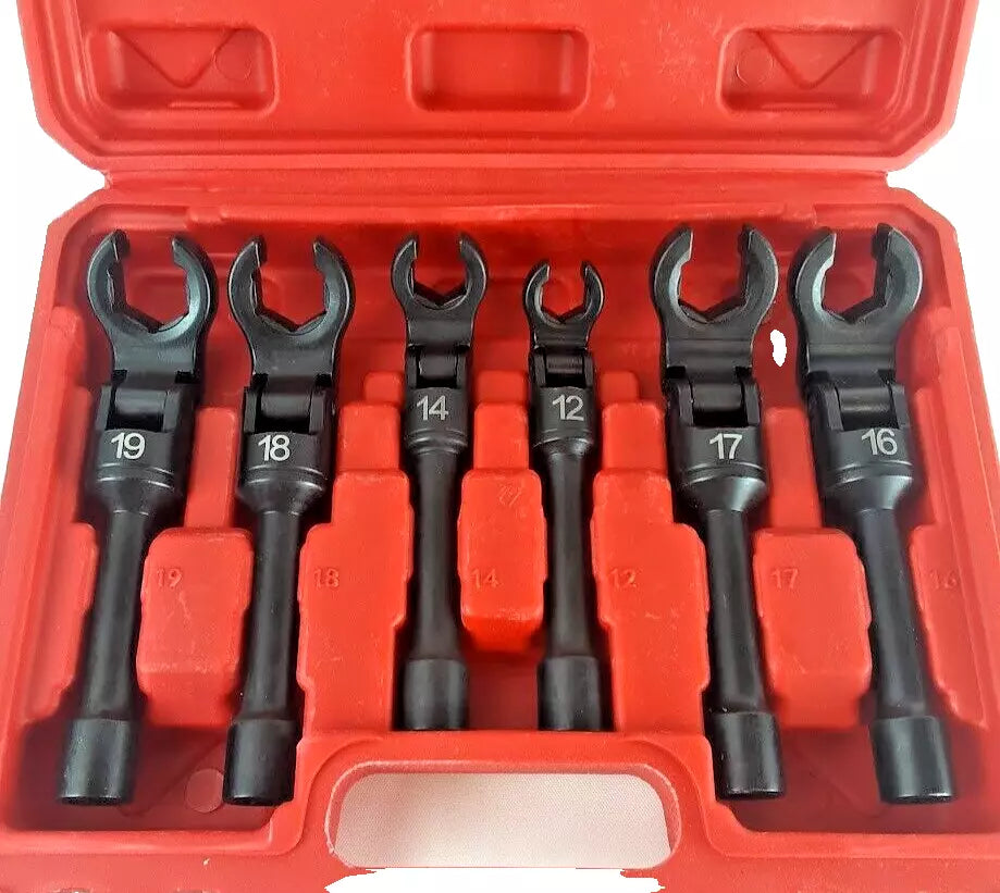 6PC FLEXIBLE HEAD DIESEL INJECTOR LINE 3/8" DR SKT METRIC WRENCH SET 12- 19 mm