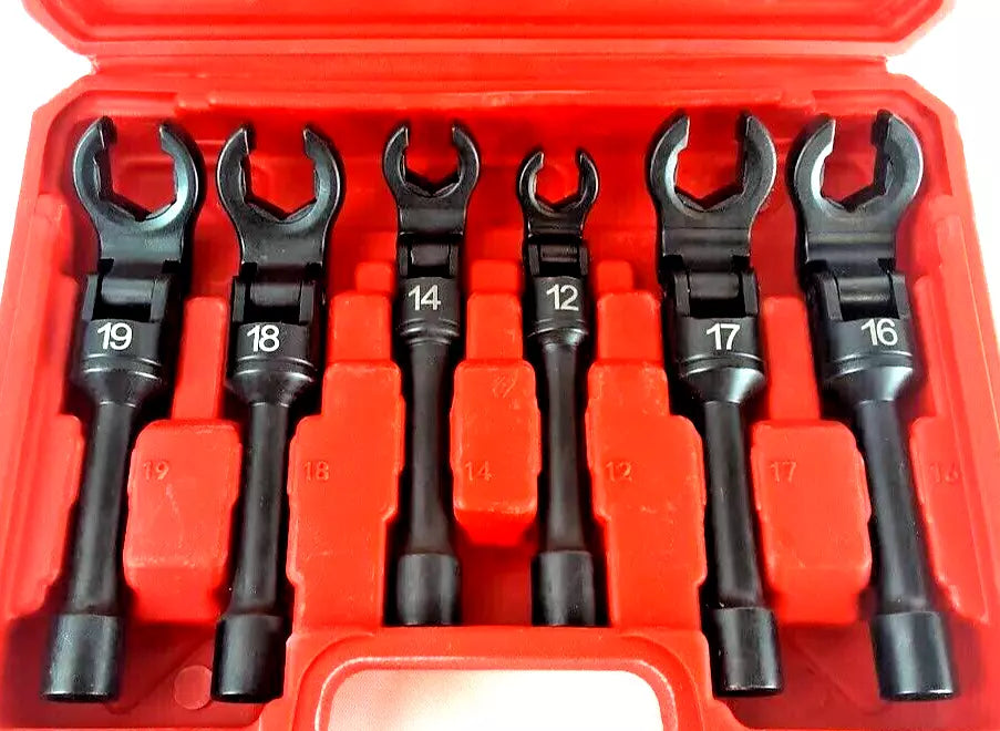 6PC FLEXIBLE HEAD DIESEL INJECTOR LINE 3/8" DR SKT METRIC WRENCH SET 12- 19 mm