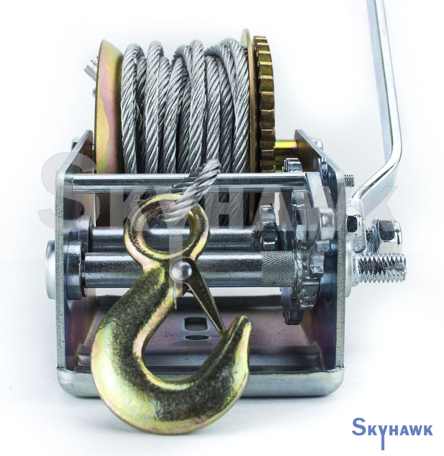 CALHAWK 3200lbs Dual Gear Hand Winch Hand Crank Manual Boat ATV RV Trailer 32ft Cable - skyhawktools