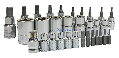 32-Pc Cal-Hawk 1/2" 3/8" 1/4" Dr S-2 Star E-Torx External Bit Socket Set E4-E24 CrV