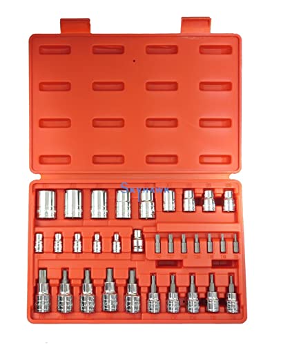 32-Pc Cal-Hawk 1/2" 3/8" 1/4" Dr S-2 Star E-Torx External Bit Socket Set E4-E24 CrV