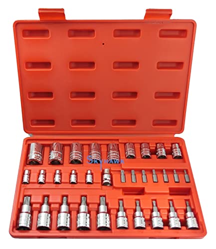 32-Pc Cal-Hawk 1/2" 3/8" 1/4" Dr S-2 Star E-Torx External Bit Socket Set E4-E24 CrV