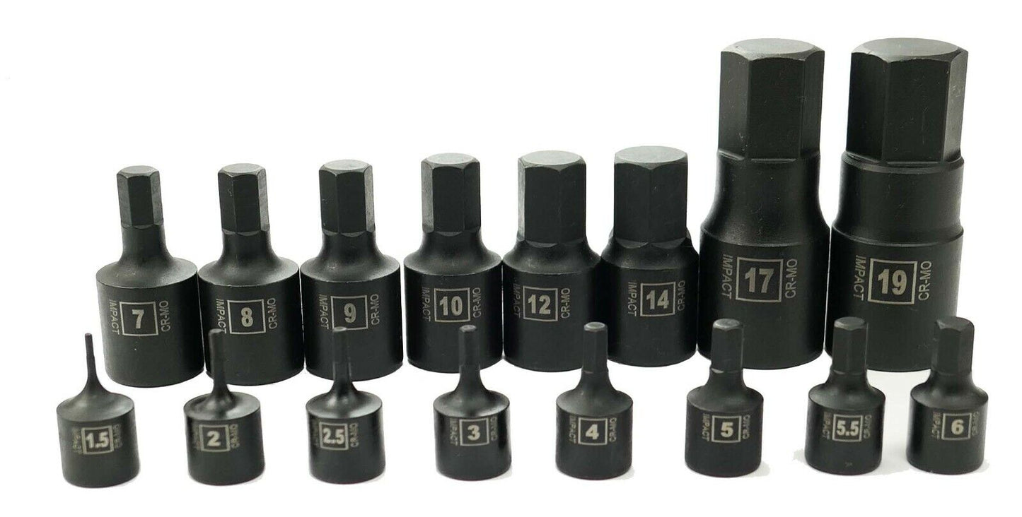 1/4 Inch / 3/8 Inch / 1/2 Inch Drive Hex Bit Impact Socket Set (16-Piece - Metric) - skyhawktools