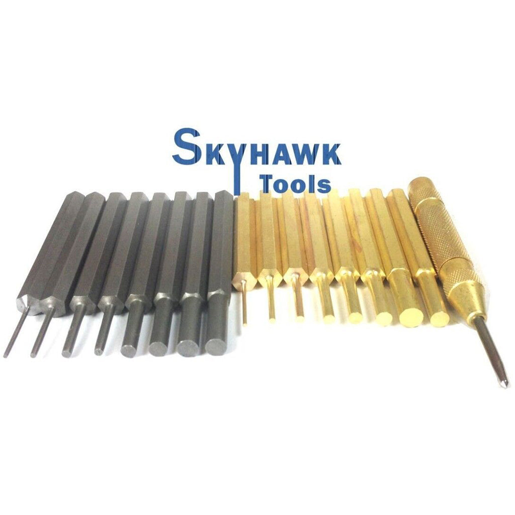 18-piece Brass and Carbon Steel Pin Punch Set W/ctr Punch - skyhawktools