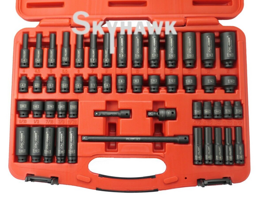 1/4 Inch Drive Deep / Standard Impact Socket Set (51-Piece - SAE / Metric) - skyhawktools