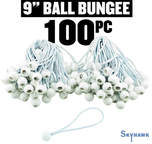 100 PC  9" White Ball Bungee Bungie Cord Heavy Duty Canopy Tarp Tie Downs straps