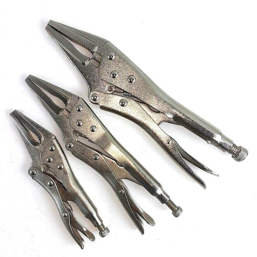 3-PC. Long Nose Adjustable Vise Grips Jaw Locking Clamp Pliers 5", 7", 10" Set