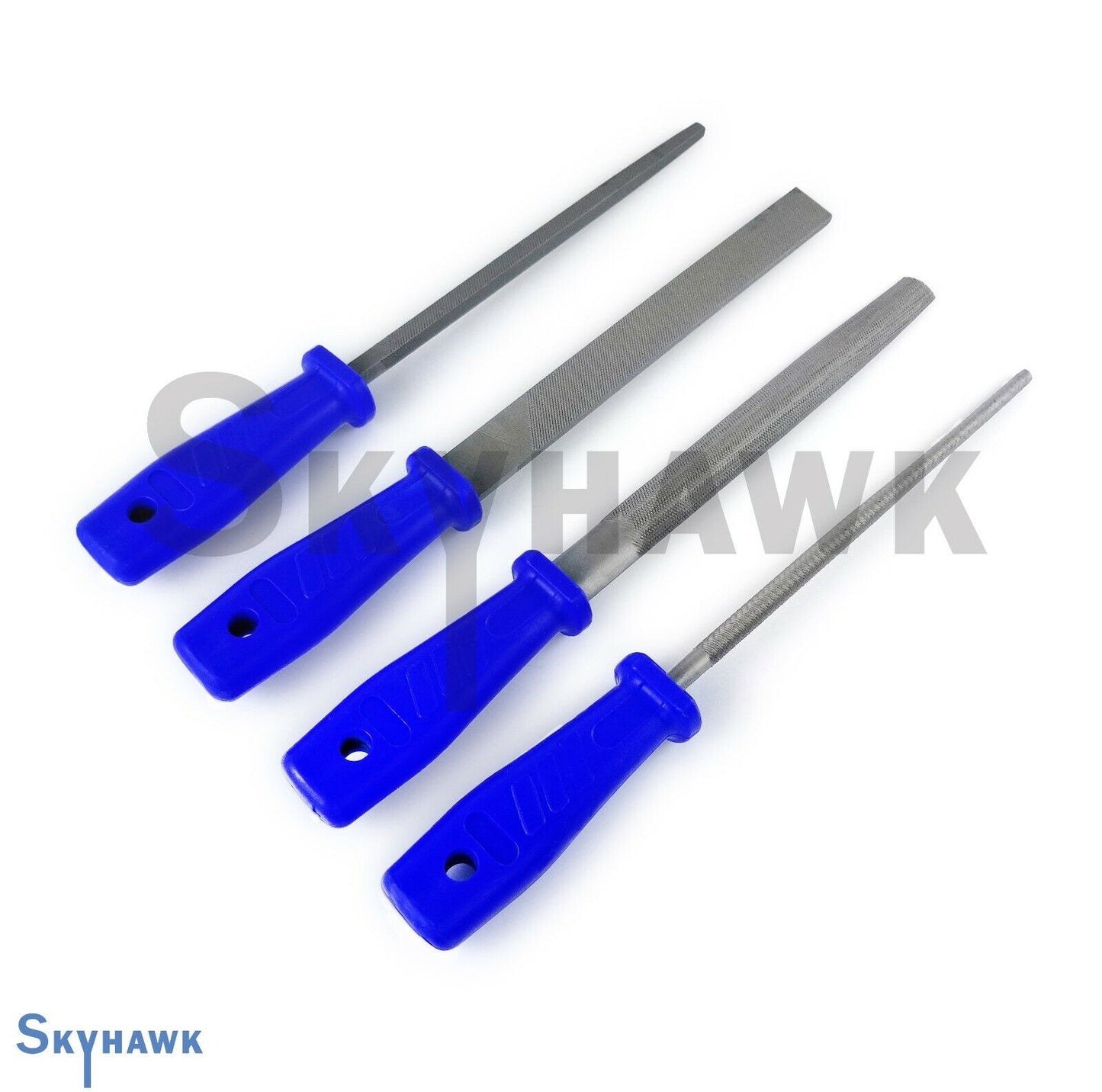 4 Pc 8" Metal & Wood File Set Double Bastard Cut Flat Square Round Half Round