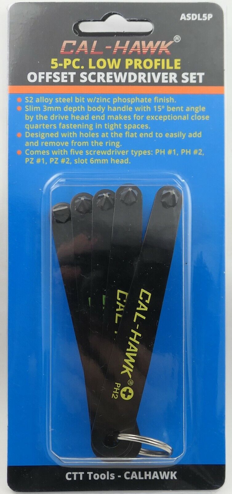 5 Pc Ultra Low Profile Offset Screwdriver Set S2 Steel Phillips Slotted Pozidriv