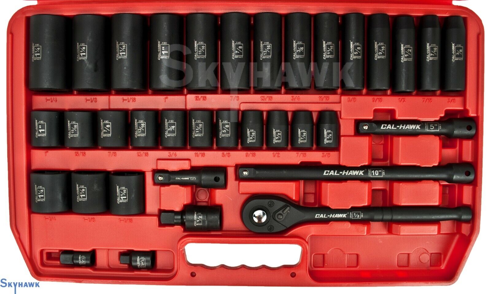 1/2 Inch Drive Deep / Standard Impact Socket Set (65-Piece - SAE / Metric) - skyhawktools