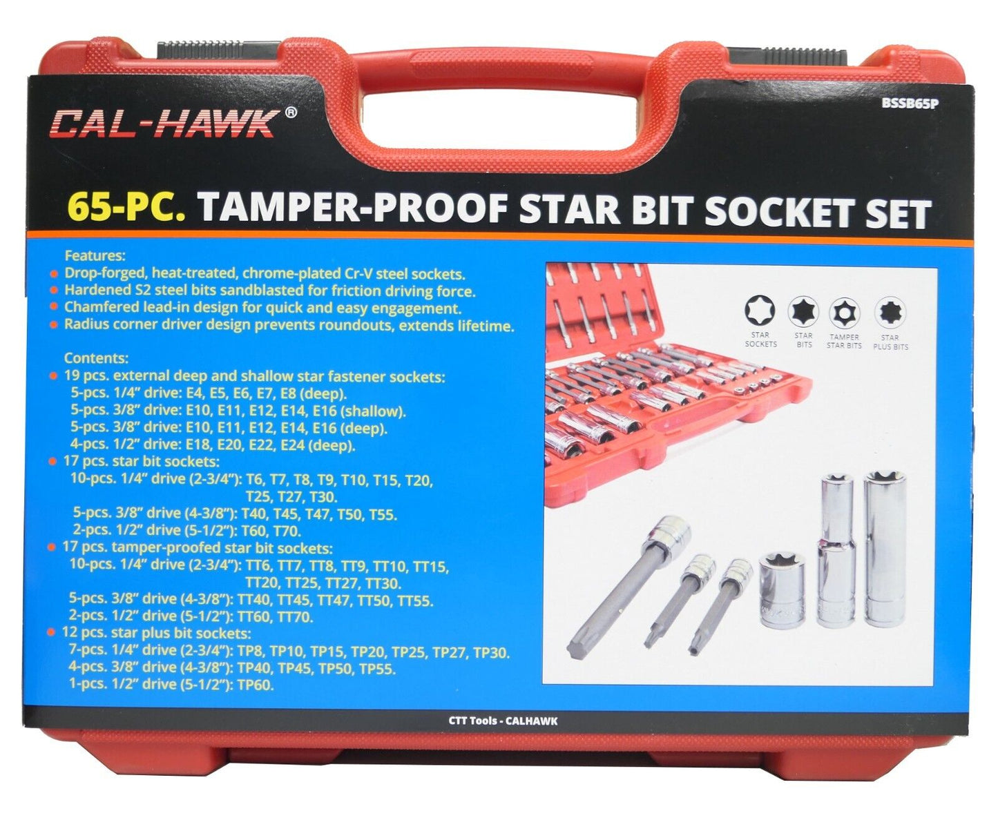 1/4 Inch / 3/8 Inch / 1/2 Inch Drive Long / Starndard Tamper-Resistant / Star / Star Plus Bit / Deep / Standard External Star Socket Set (65-Piece)