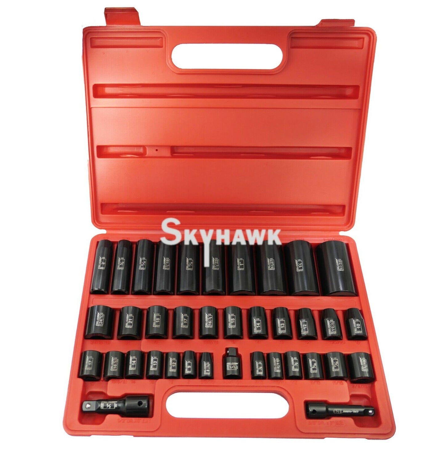 3/8 Inch / 1/2 Inch Drive Deep / Standard Impact Socket Set (38-Piece - SAE / Metric) - skyhawktools