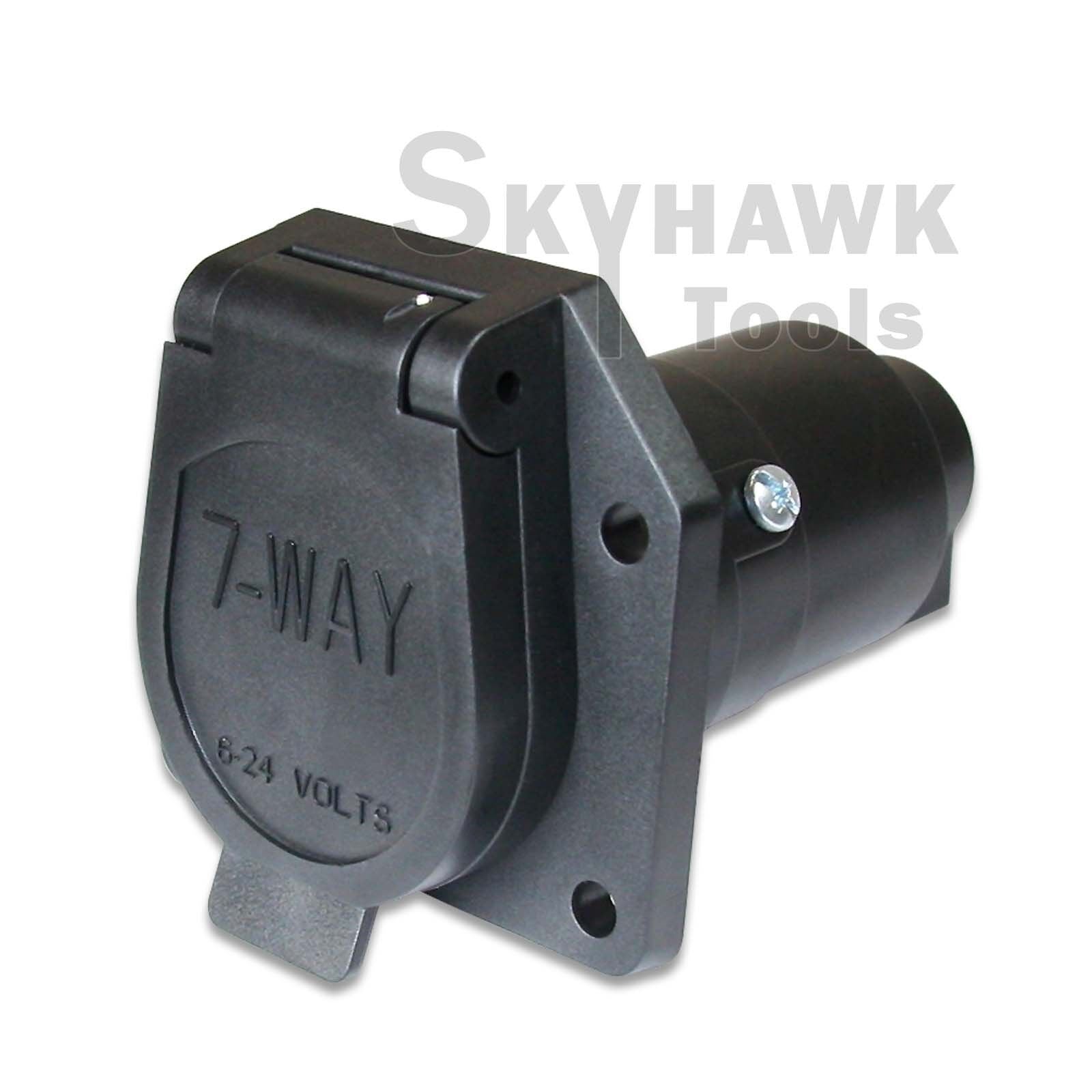 7 WAY ROUND TRAILER CONNECTOR FEMALE RV  LIGHT PLUG CONNECTOR 7 Poles - skyhawktools