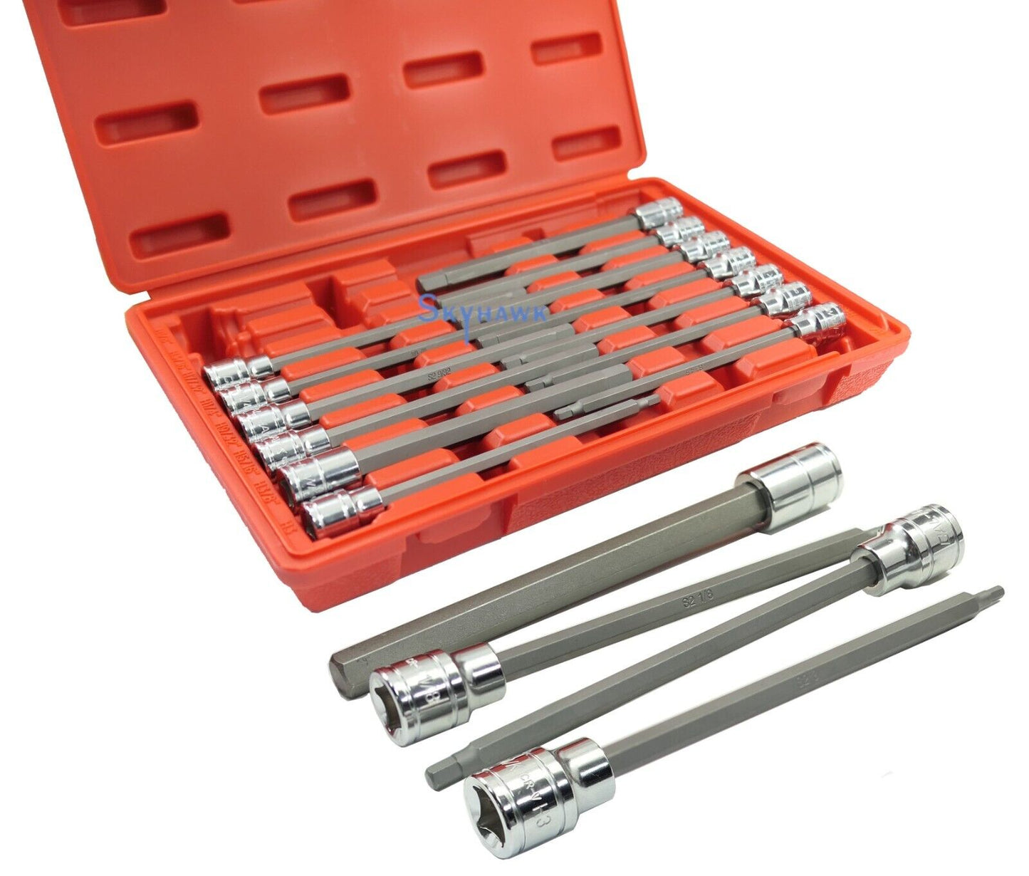 3/8 Inch Drive Long Hex Bit Socket Set (17-Piece - SAE / Metric)