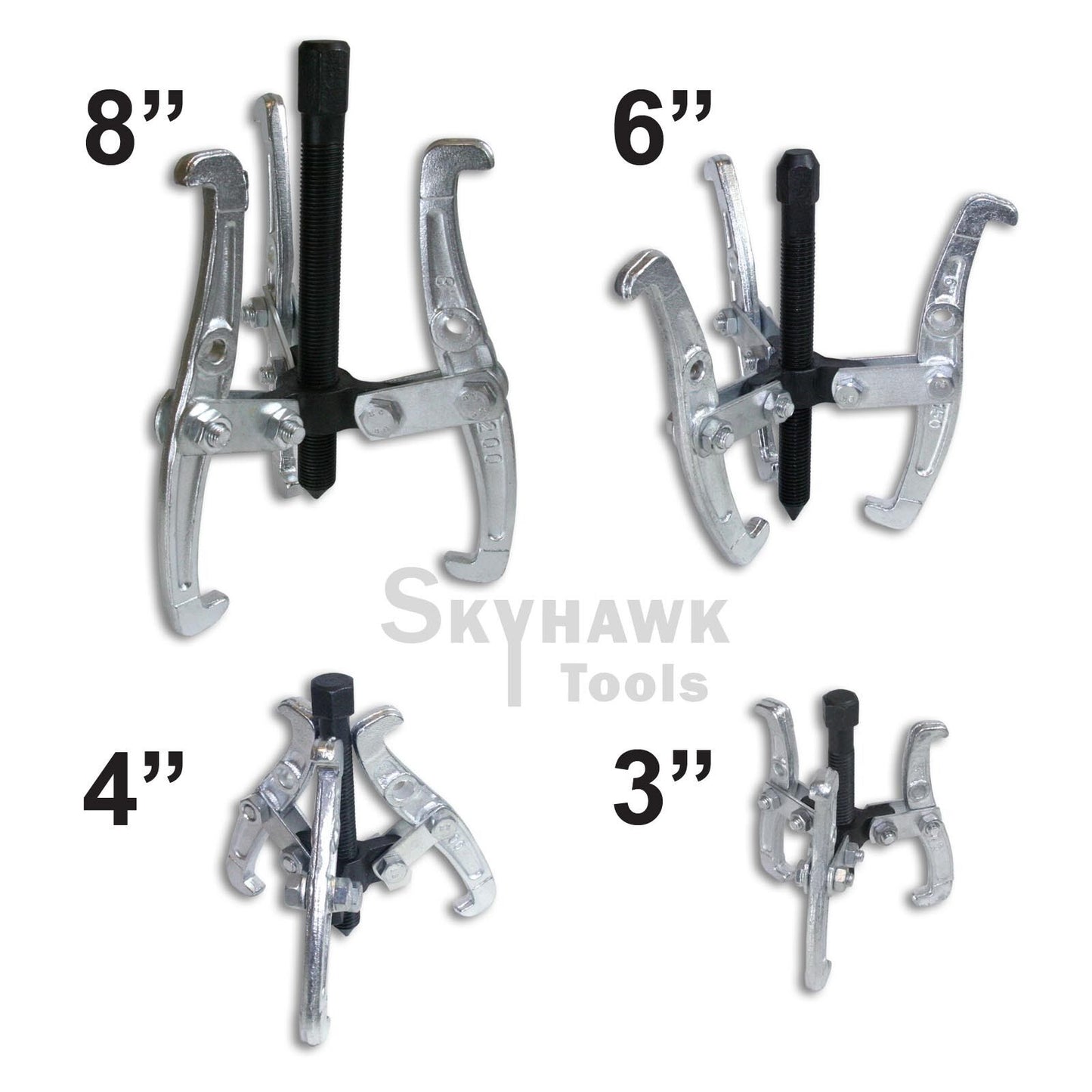 4 Pc Mechanic Gear Puller 3 Jaw Set 3" 4" 6" 8" Gear Pulley Bearing Puller Auto - skyhawktools