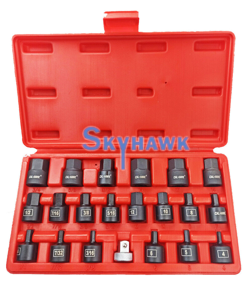 3/8" Inch Drive Low-Profile Hex Bit Impact Socket Set (21-Piece - SAE / Metric) - skyhawktools