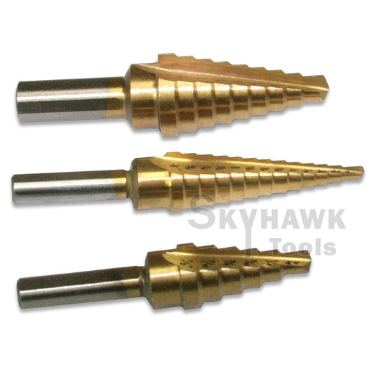 3-PC HSS MULTIPLE HOLE STEP CONE DRILL BIT SET With Titanium Plated - skyhawktools