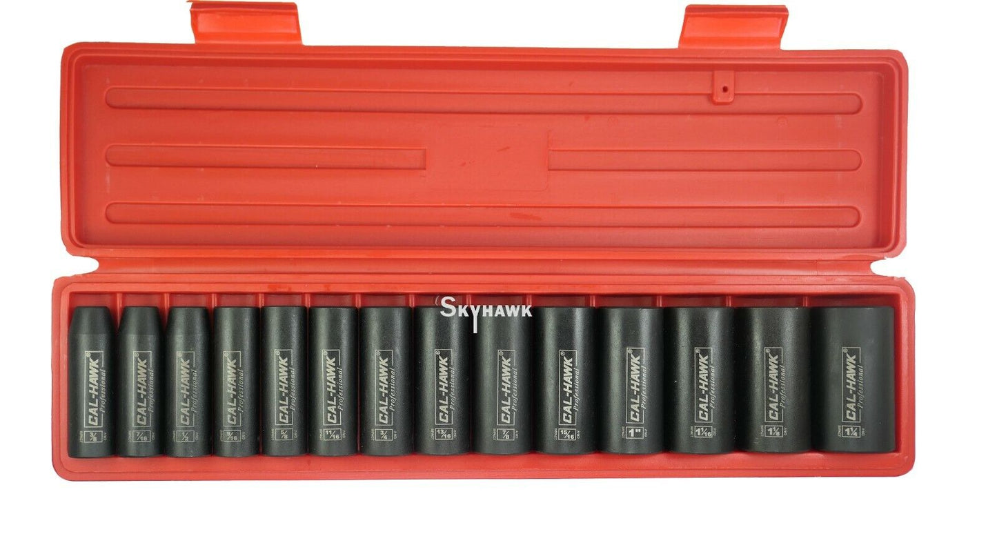 1/2 Inch Drive Deep Impact Socket Set (14-Piece - SAE) - skyhawktools