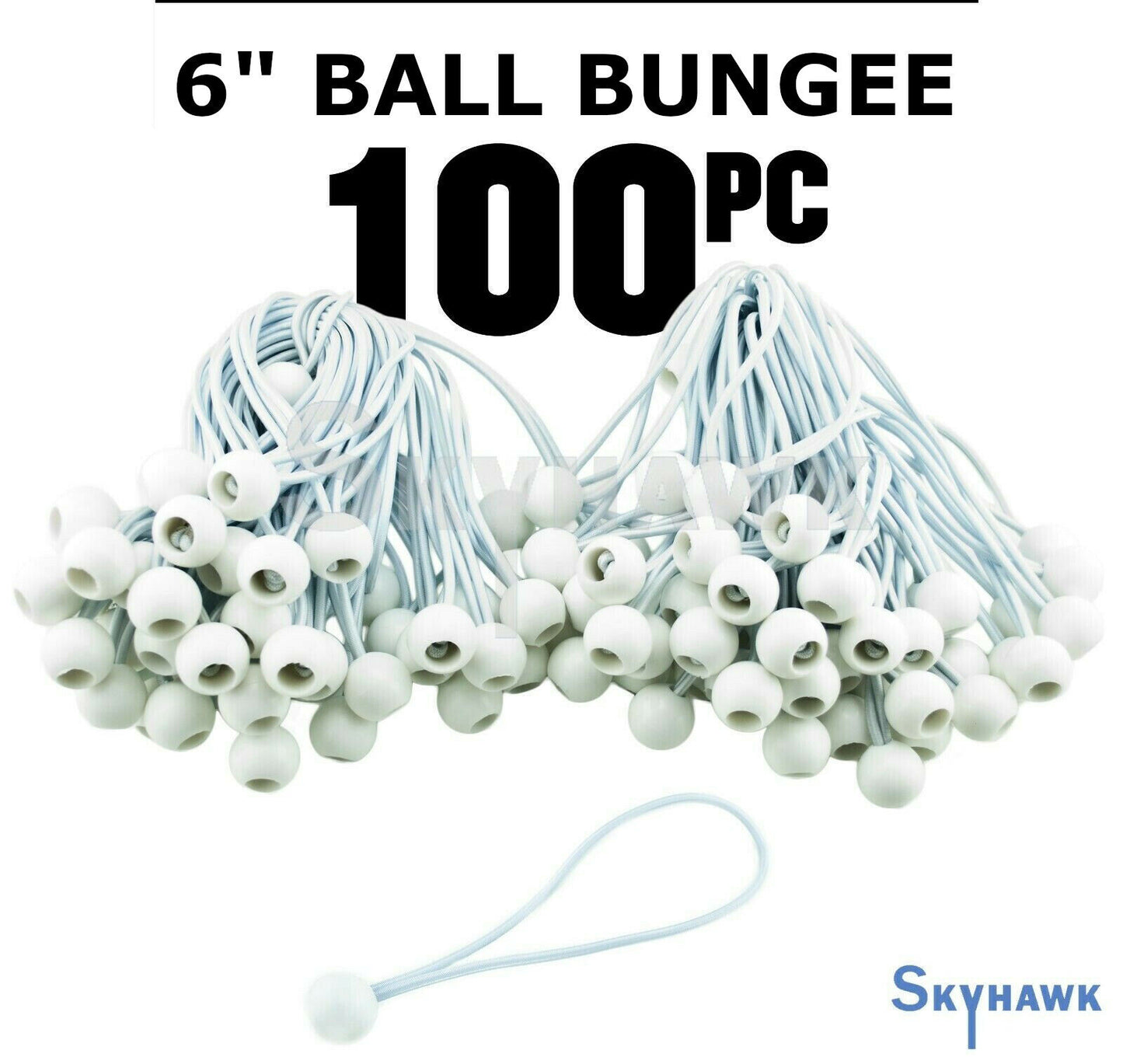 (100) NEW 6" White Ball Bungee Bungie Cord 