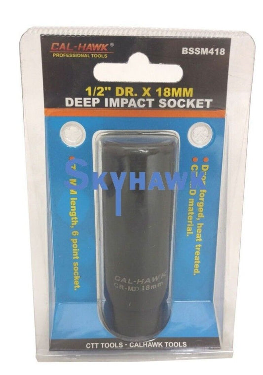 1/2" DR. X 18 DEEP IMPACT SOCKET 6 POINT SKTchrome vanadium CR-MO MATERIAL