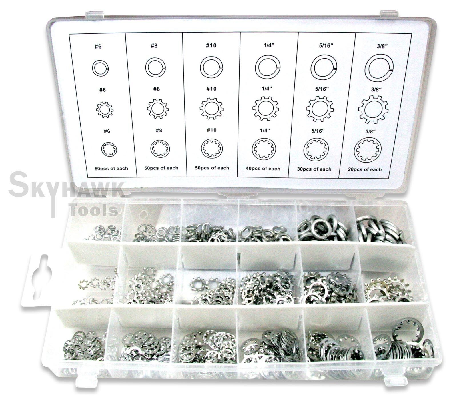 720-PC. Assortment Spring Lock External & Internal Tooth Lock Washer Set - skyhawktools