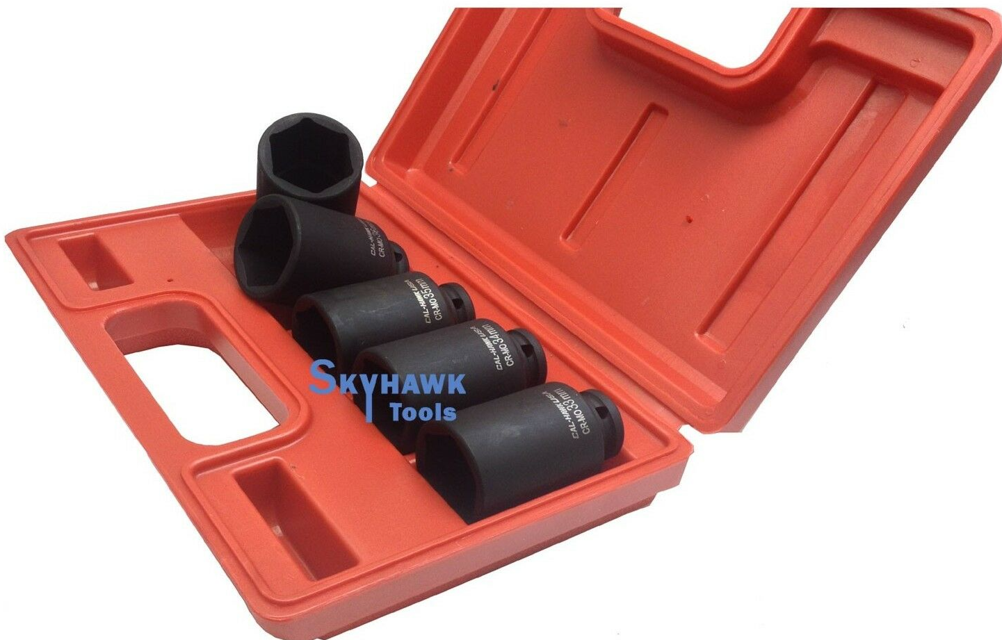 Cal-Hawk 5-Pc 1/2 Drive Cr-Mo 6 Point Deep Impact Socket Set, 33mm, 34mm, 35mm, 36mm, 38m - skyhawktools