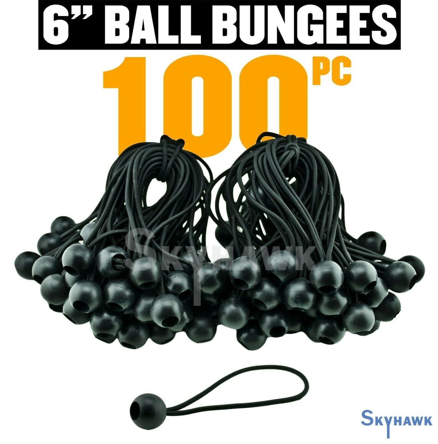 100-pc. 6" Ball Bungee Cords - Black - skyhawktools