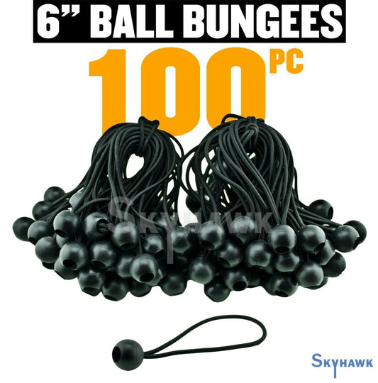 100-pc. 6" Ball Bungee Cords - Black - skyhawktools