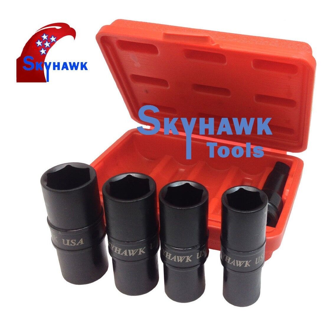 5-pc. 1/2" DR FLIP LUG NUT IMPACT SOCKET METRIC/SAE MAG Car Rim WHEEL Thin Wall - skyhawktools