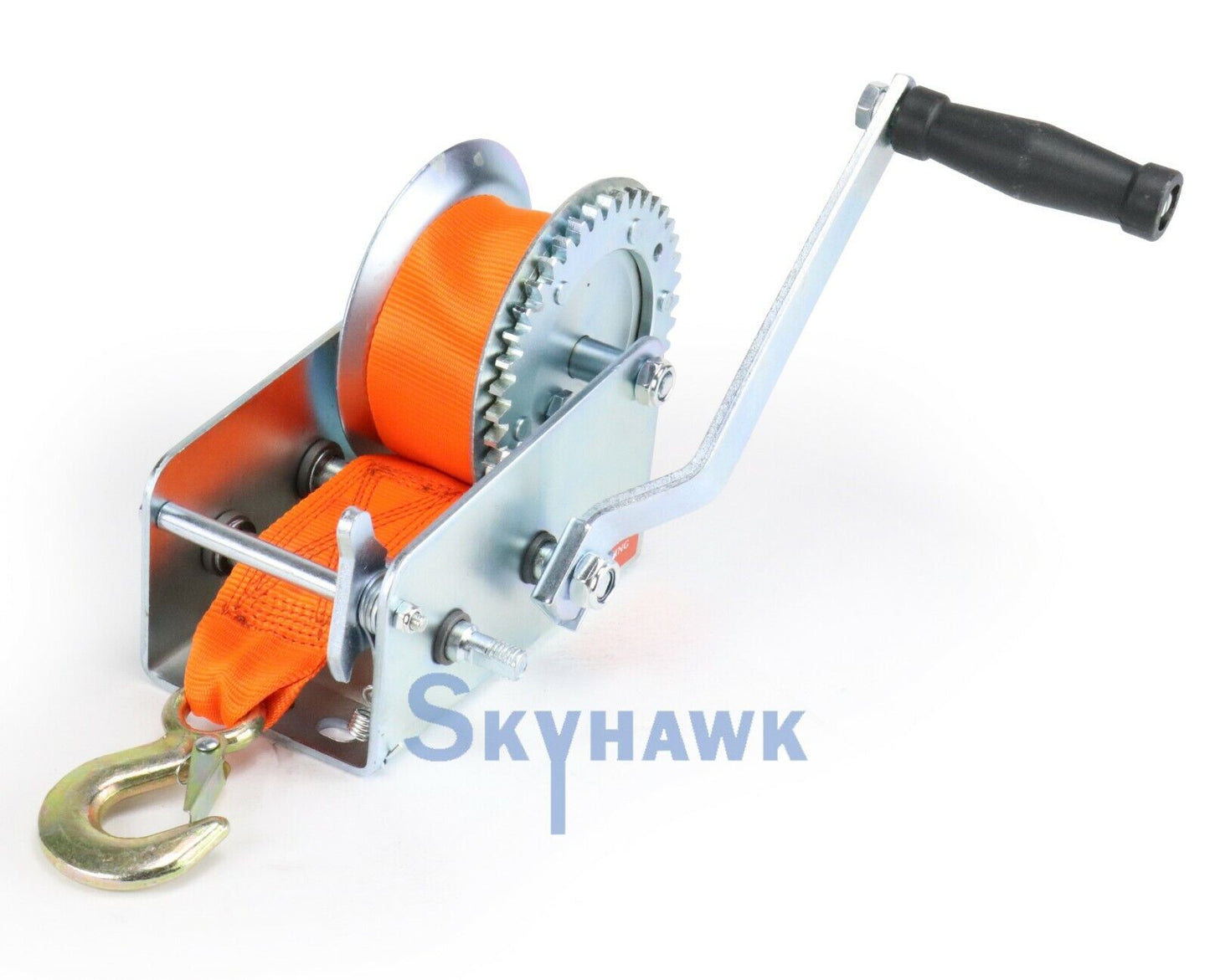 1 Ton 2000lb Boat Winch 6m Polyester Strap 2-Speed 8:1 + 4:1 Gear Hand Crank Tow