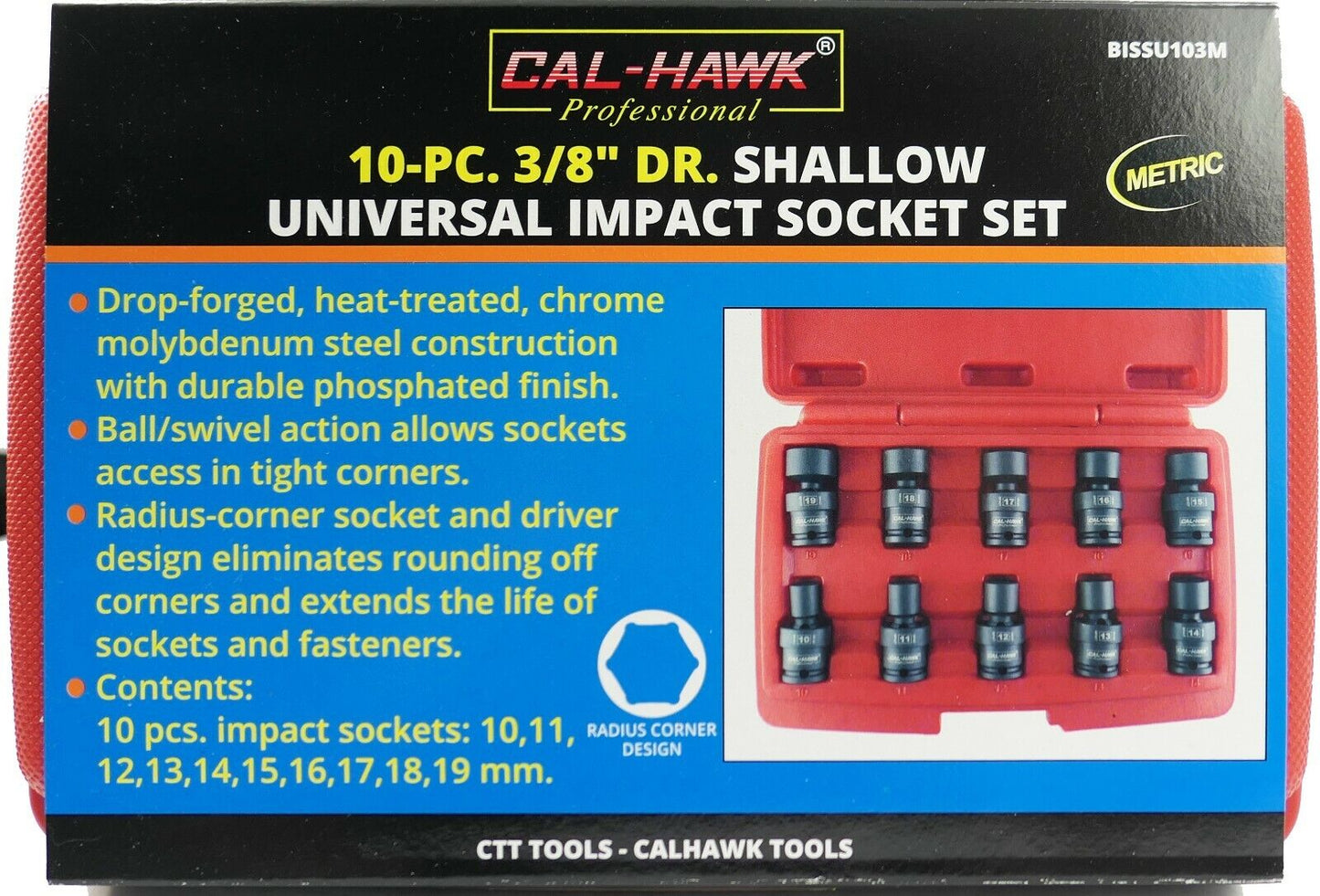 3/8 Inch Drive Universal Impact Socket Set (10-Piece - Metric) - skyhawktools