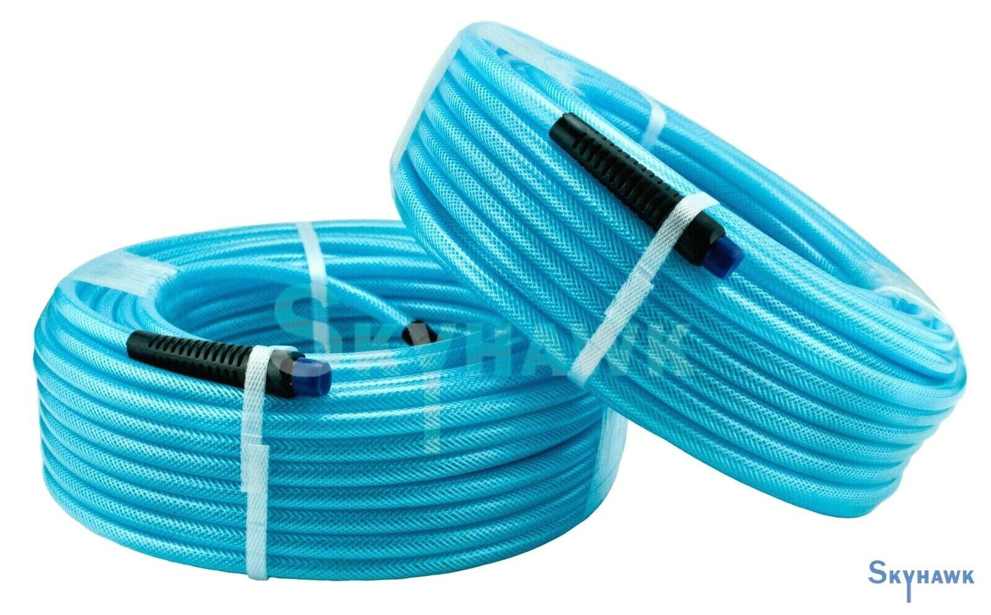 2 - 100' X 1/4" Air Hose 100 FT FLEXIBLE BRAID ROOF BLUE PVC NPT 300 PSI