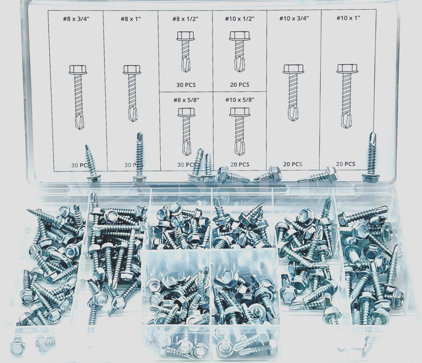 200 PC Self-Drilling/Tapping Hex Washer Head Metal Screw Assortment #8, 10 (SAE)