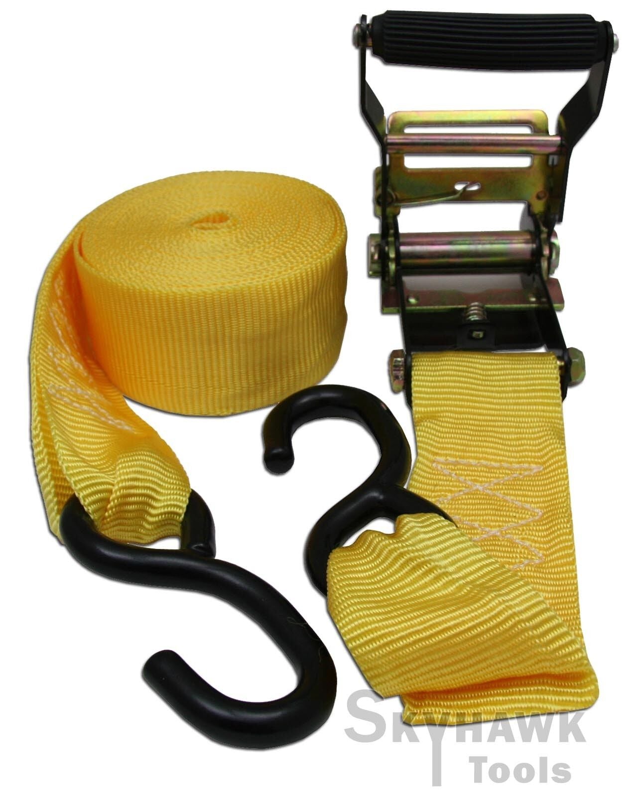 2"X22' RATCHET TIE DOWN/HOOKS 2,500 lbs 2" wide nylon weather-res webbing strap - skyhawktools