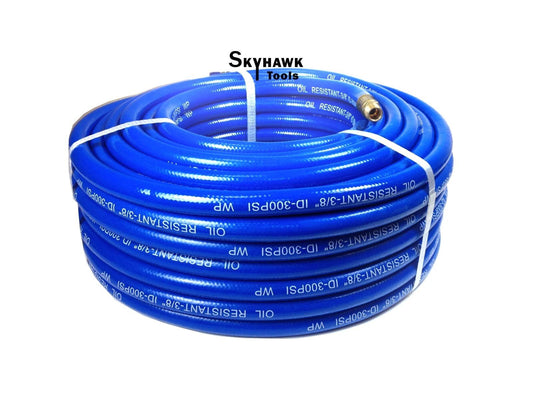 300 PSI PVC Air Hose 3/8" x 50' FT With 1/4" NPT Brass End Fit Blue