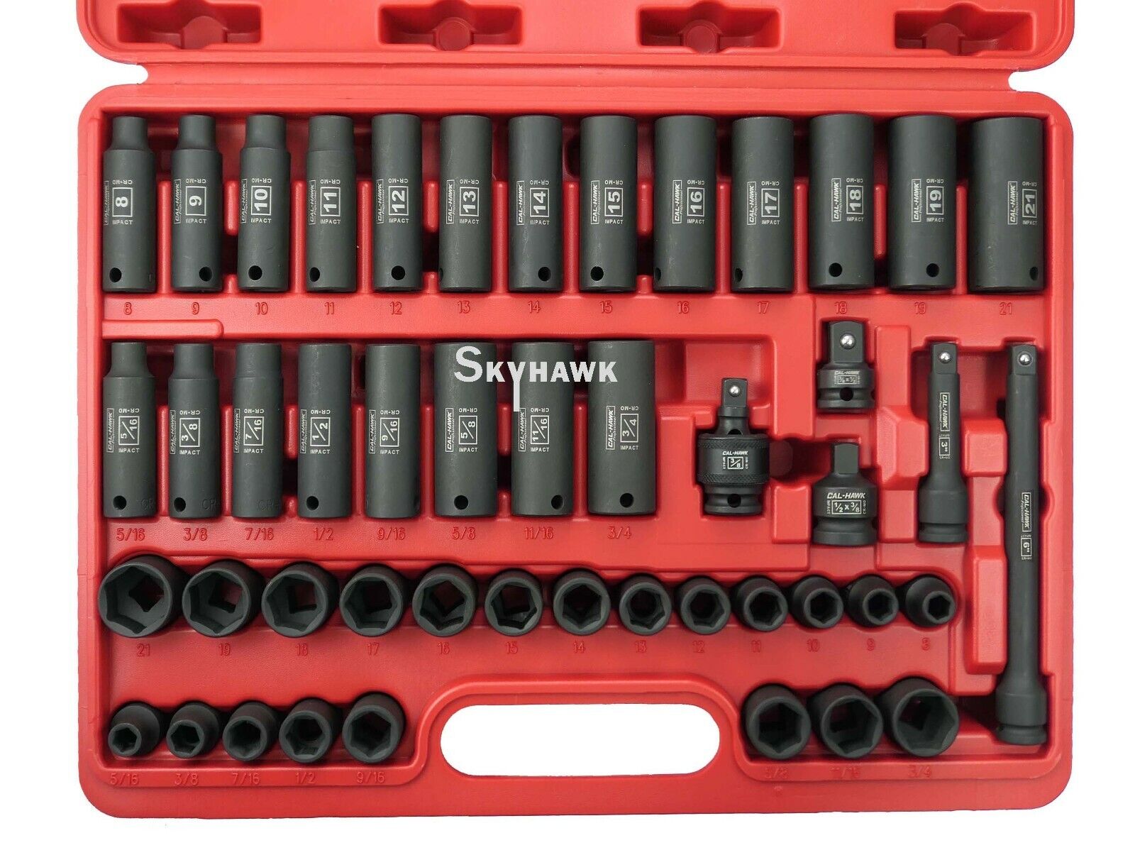 3/8 Inch Drive Deep / Standard Impact Socket Set (47-Piece - SAE / Metric) - skyhawktools