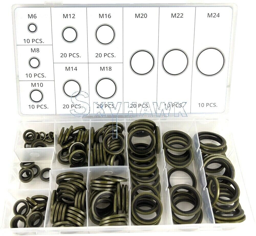 150-Pc. Metric Bonded Oil Seal Dowty Washer Pressure Gasket Auto Motorcycle Pump