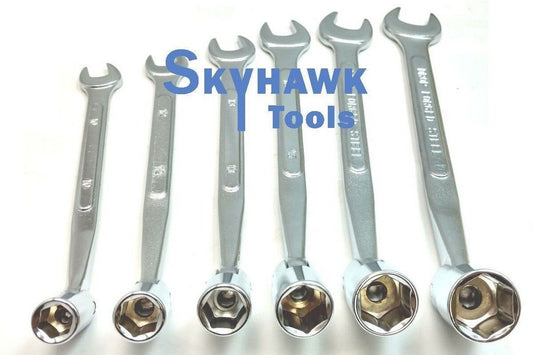 6pc Flex Flexible Head Double Ended Socket Spanner & Open Wrench Set Metric New