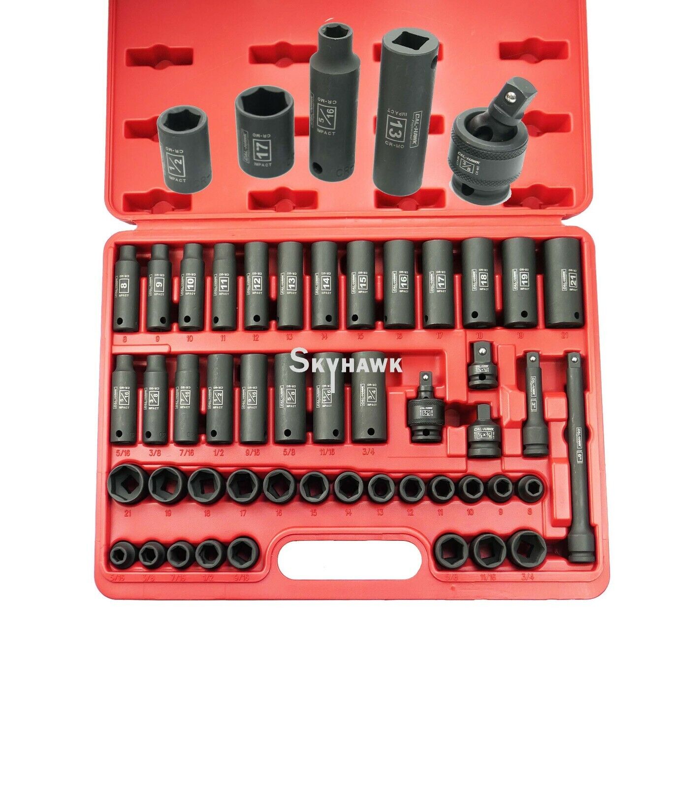 3/8 Inch Drive Deep / Standard Impact Socket Set (47-Piece - SAE / Metric) - skyhawktools