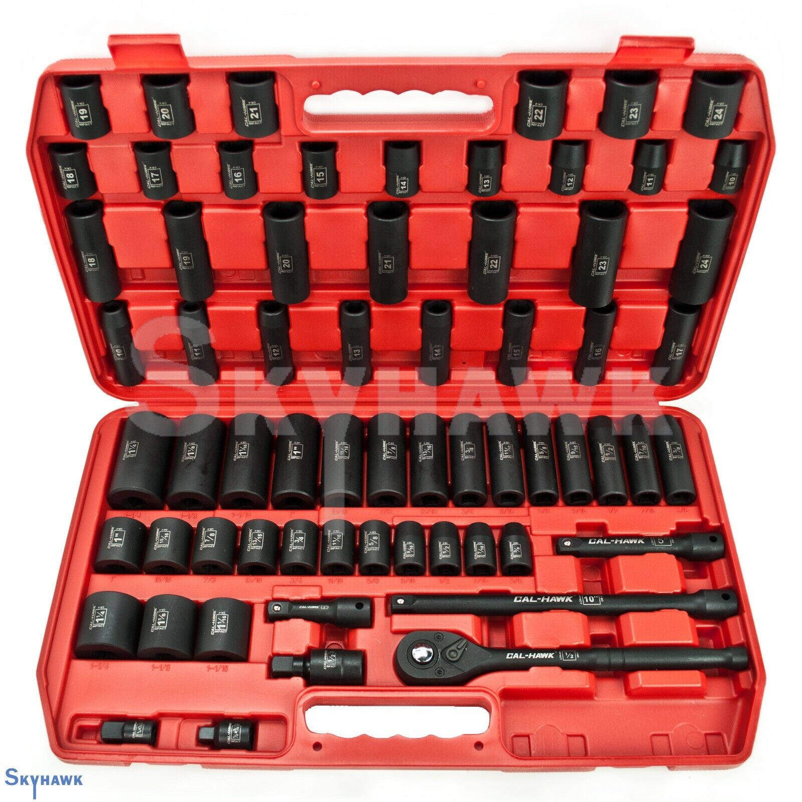 1/2 Inch Drive Deep / Standard Impact Socket Set (65-Piece - SAE / Metric) - skyhawktools