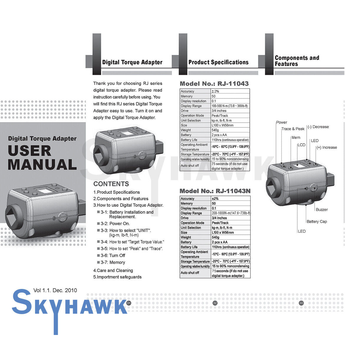 3/4" DR Digital Torque Wrench Adaptor Micro meter FT/LB LED 738 f/lb Microtorque - skyhawktools