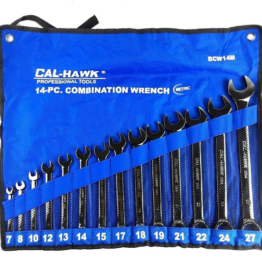 14PC. Combination Wrench12-Point Offset Ends Set (METRIC) 7-27mm Black Nickel