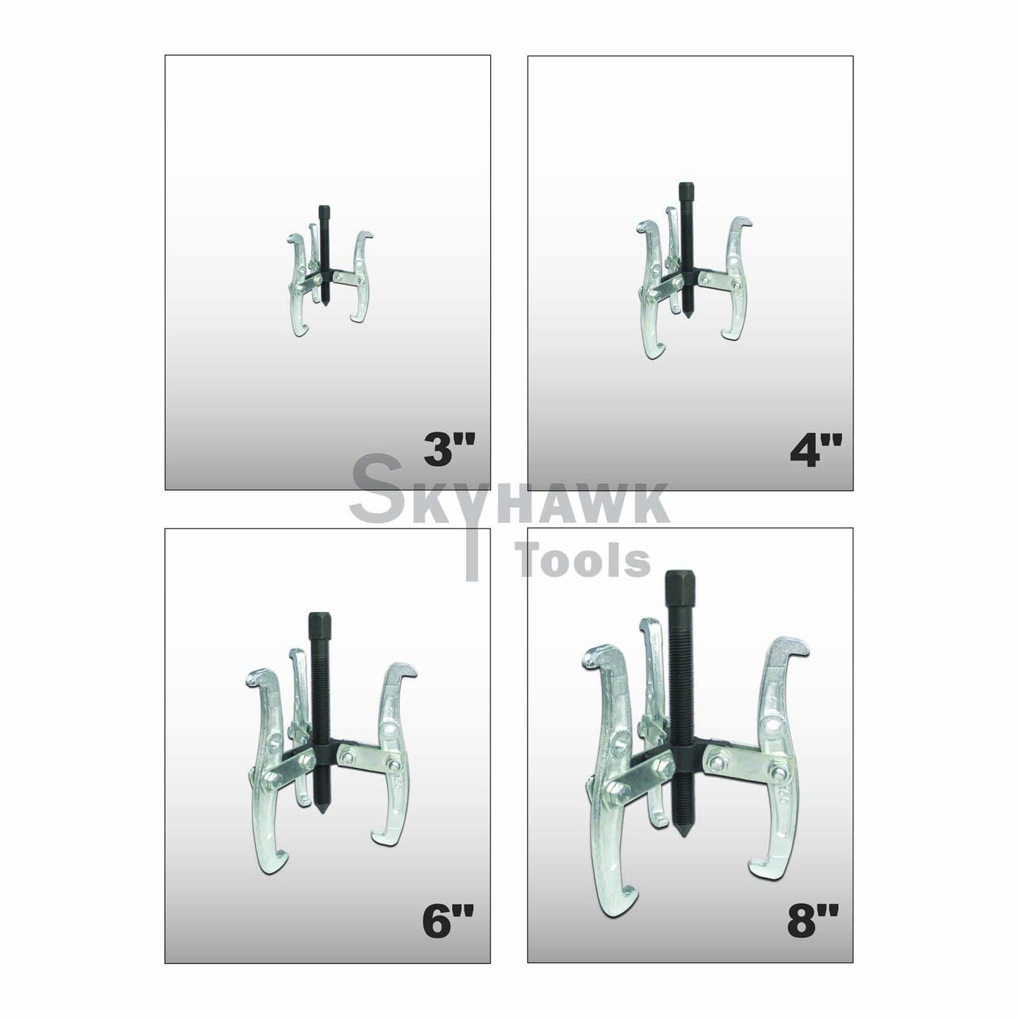 4 Pc Mechanic Gear Puller 3 Jaw Set 3" 4" 6" 8" Gear Pulley Bearing Puller Auto - skyhawktools