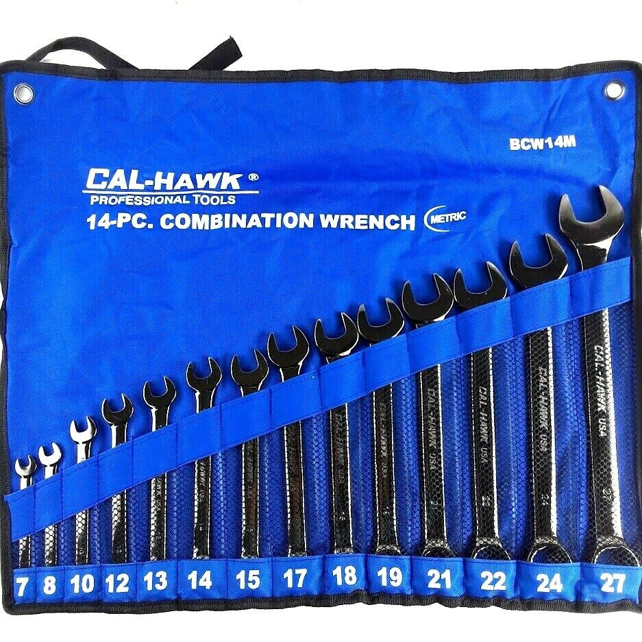 14PC. Combination Wrench 12-Point Offset Ends Set (METRIC) 7-27mm Black Nickel