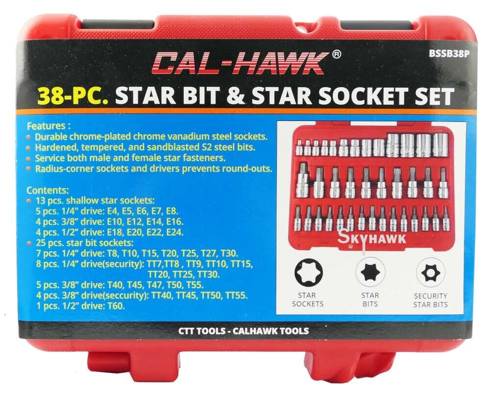 1/4 Inch / 3/8 Inch / 1/2 Inch Drive Tamper-Resistant / Star Bit Socket Set (38-Piece)