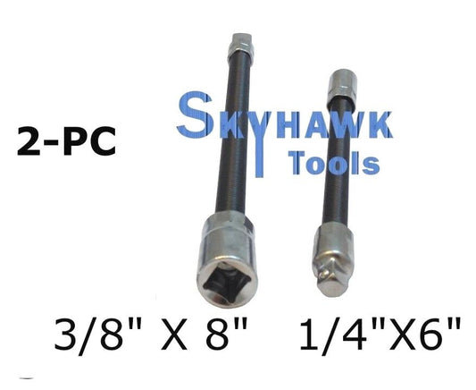 2pc Flexible Socket Extension 6" Long 1/4" and 8" Long 3/8" Socket Bar Ratchet