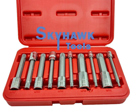 1/4 Inch / 3/8 Inch / 1/2 Inch Drive Long Tamper-Resistant / XZN Bit Socket Set (10-Piece)