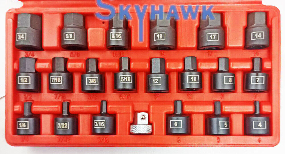 3/8" Inch Drive Low-Profile Hex Bit Impact Socket Set (21-Piece - SAE / Metric) - skyhawktools