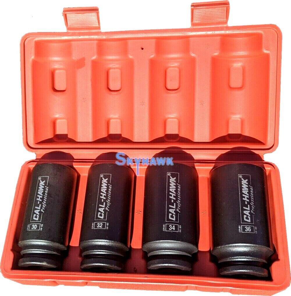 Cal Hawk Tools BSSAN4P 4 Piece 1/2" Drive Deep Spindle Axle Nut Socket Set - skyhawktools